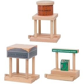 Orbrium Water Tower, Coal Hopper, Diesel Fuel Station Combo Pack for Wooden Railway Compatible with Thomas, Chuggington, Brio