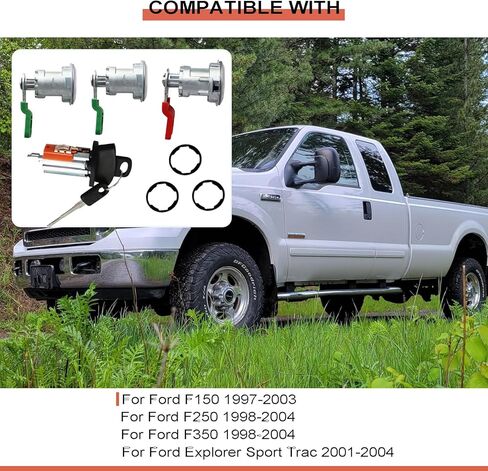 Eterpace Ignition Switch Cylinder & Door Lock Cylinder, Compatible with Ford Explorer Sport Trac/F150/F250/F350 1997-2004, Replace# LC6177 + DL5885 + 322347 + 597638(No Chip) in Kuwait