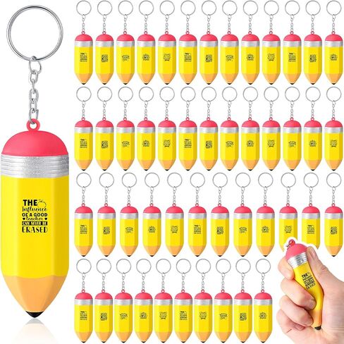 Ecation 50 Pieces Pencil Stress Balls Bulk Keychain Teacher Appreciation Gifts Stress Pencil with Relief Quotes Foam Balls Colorful Keychain Stress Balls for End of Year School Teacher Gifts in Saudi Arabia