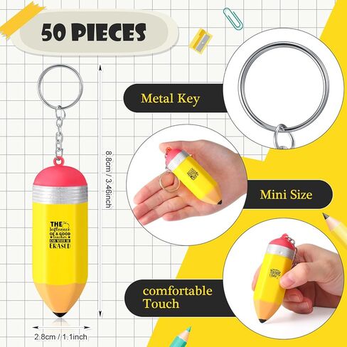 Ecation 50 Pieces Pencil Stress Balls Bulk Keychain Teacher Appreciation Gifts Stress Pencil with Relief Quotes Foam Balls Colorful Keychain Stress Balls for End of Year School Teacher Gifts in Saudi Arabia