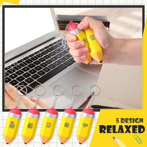Ecation 50 Pieces Pencil Stress Balls Bulk Keychain Teacher Appreciation Gifts Stress Pencil with Relief Quotes Foam Balls Colorful Keychain Stress Balls for End of Year School Teacher Gifts in Saudi Arabia