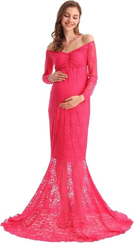 HIHCBF Women Mermaid Maternity Lace Dress V-Neck Off Shoulder Slim Fit Bridesmaid Wedding Baby Shower Photo Shoot Gown in Saudi Arabia
