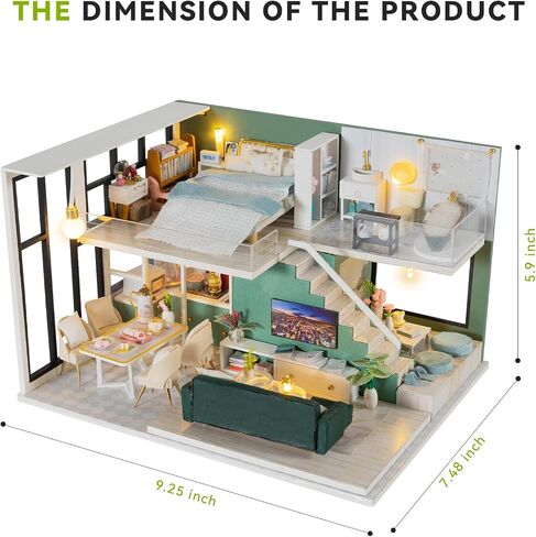 JAS WENAS DIY Dollhouse - Miniature Wooden Furniture Kit with Dust Proof, 1:24 Scale Mini Handmade Dollhouse Toys, Tiny House kit with Furniture for Valentine's Day Gift Idea for Boys Girls Gift in Saudi Arabia