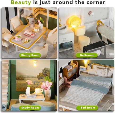 JAS WENAS DIY Dollhouse - Miniature Wooden Furniture Kit with Dust Proof, 1:24 Scale Mini Handmade Dollhouse Toys, Tiny House kit with Furniture for Valentine's Day Gift Idea for Boys Girls Gift in Saudi Arabia