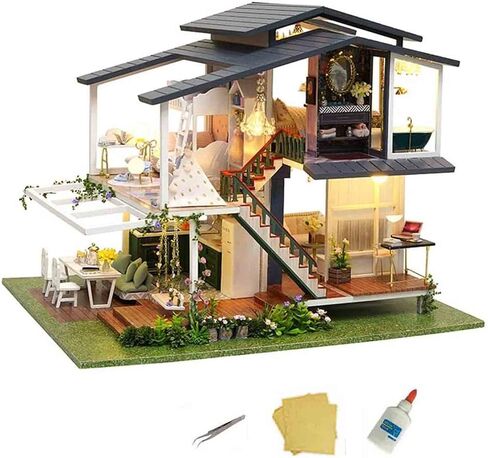 MAGQOO بيت الدمى الخشبي المصغر مع الأثاث DIY طقم بيت الدمى DIY House Kit طقم منزل صغير مع التحكم الصوتي وحركة الموسيقى بمقياس 1:18 فكرة غرفة إبداعية (السفر عبر الزمن) in Kuwait