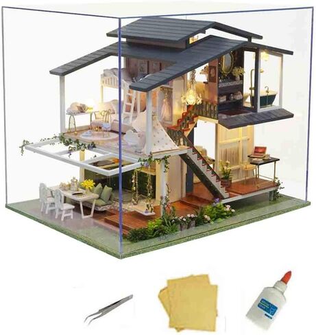 MAGQOO بيت الدمى الخشبي المصغر مع الأثاث DIY طقم بيت الدمى DIY House Kit طقم منزل صغير مع التحكم الصوتي وحركة الموسيقى بمقياس 1:18 فكرة غرفة إبداعية (السفر عبر الزمن) in Kuwait