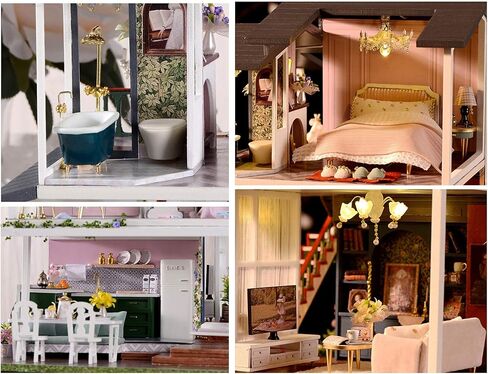 MAGQOO بيت الدمى الخشبي المصغر مع الأثاث DIY طقم بيت الدمى DIY House Kit طقم منزل صغير مع التحكم الصوتي وحركة الموسيقى بمقياس 1:18 فكرة غرفة إبداعية (السفر عبر الزمن) in Kuwait