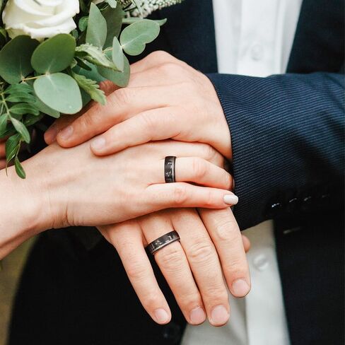 POYA TUNGSTEN Forest Rings for Men 8 mm Black Plated Wedding Band with Wood Liner Comfort Fit in Saudi Arabia
