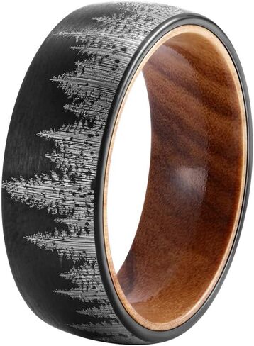 POYA TUNGSTEN Forest Rings for Men 8 mm Black Plated Wedding Band with Wood Liner Comfort Fit in Saudi Arabia
