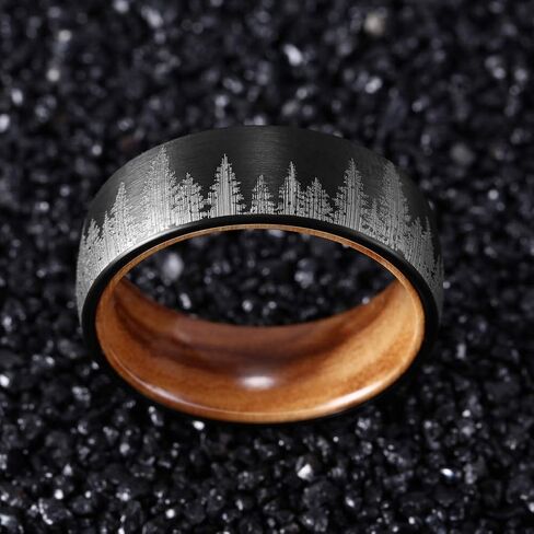 POYA TUNGSTEN Forest Rings for Men 8 mm Black Plated Wedding Band with Wood Liner Comfort Fit in Saudi Arabia