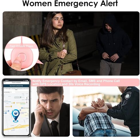 سلسلة مفاتيح إنذار للسلامة الشخصية 5 في 1 للدفاع عن النفس للنساء، تطبيق BBguarder، تنبيه الطوارئ عن طريق البريد الإلكتروني والرسائل النصية والمكالمات مع موقع GPS، صفارة إنذار 130 ديسيبل، مكتشف مفاتيح بلوتوث، إنذار ضد فقدان الهاتف in Kuwait