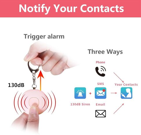 سلسلة مفاتيح إنذار للسلامة الشخصية 5 في 1 للدفاع عن النفس للنساء، تطبيق BBguarder، تنبيه الطوارئ عن طريق البريد الإلكتروني والرسائل النصية والمكالمات مع موقع GPS، صفارة إنذار 130 ديسيبل، مكتشف مفاتيح بلوتوث، إنذار ضد فقدان الهاتف in Kuwait