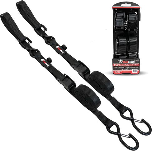 ربطات عنق بقفل كام على شكل حلقة الثور مع خطافات S (2PK) - تتضمن (2) أشرطة شديدة التحمل مقاس 1 × 8 بوصات قوة كسر 1200 رطل لـ UTV والدراجات النارية وATV والمقطورات والسيارات والشاحنات in Kuwait