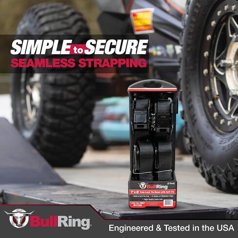 ربطات عنق بقفل كام على شكل حلقة الثور مع خطافات S (2PK) - تتضمن (2) أشرطة شديدة التحمل مقاس 1 × 8 بوصات قوة كسر 1200 رطل لـ UTV والدراجات النارية وATV والمقطورات والسيارات والشاحنات in Kuwait
