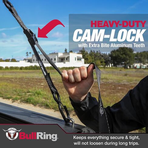 ربطات عنق بقفل كام على شكل حلقة الثور مع خطافات S (2PK) - تتضمن (2) أشرطة شديدة التحمل مقاس 1 × 8 بوصات قوة كسر 1200 رطل لـ UTV والدراجات النارية وATV والمقطورات والسيارات والشاحنات in Kuwait