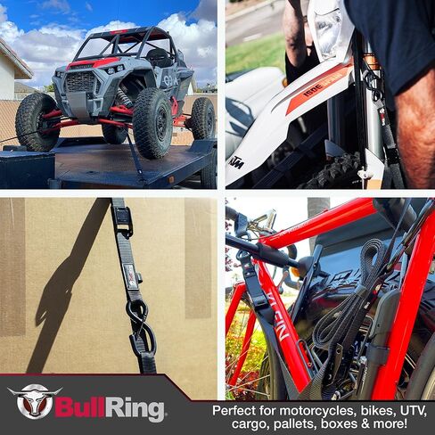 ربطات عنق بقفل كام على شكل حلقة الثور مع خطافات S (2PK) - تتضمن (2) أشرطة شديدة التحمل مقاس 1 × 8 بوصات قوة كسر 1200 رطل لـ UTV والدراجات النارية وATV والمقطورات والسيارات والشاحنات in Kuwait