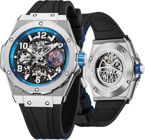 WM Welly Merck Men's Watch, Automatic Watches for Men, 24H/Second Subdial, Silver 316 Stainless Steel Case, Mechanical Dress Watch for Men Business, Water Resistant in Saudi Arabia