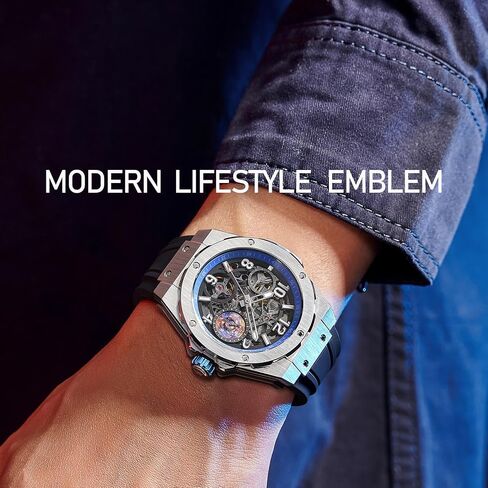 WM Welly Merck Men's Watch, Automatic Watches for Men, 24H/Second Subdial, Silver 316 Stainless Steel Case, Mechanical Dress Watch for Men Business, Water Resistant in Saudi Arabia