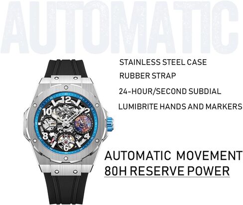 WM Welly Merck Men's Watch, Automatic Watches for Men, 24H/Second Subdial, Silver 316 Stainless Steel Case, Mechanical Dress Watch for Men Business, Water Resistant in Saudi Arabia