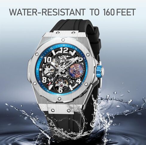 WM Welly Merck Men's Watch, Automatic Watches for Men, 24H/Second Subdial, Silver 316 Stainless Steel Case, Mechanical Dress Watch for Men Business, Water Resistant in Saudi Arabia