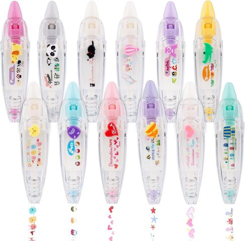 NQEUEPN 12pcs Decorative Tape Pen, Cute Tape Pen Press Type Decorative Pen Correction Tape Pen Animal White Out Tape Tape Roller Pen for Boy Girls Gift Teacher Class Rewards (12 Themes) in Saudi Arabia