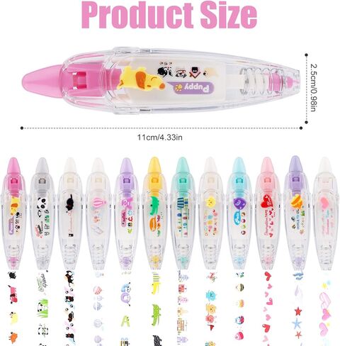 NQEUEPN 12pcs Decorative Tape Pen, Cute Tape Pen Press Type Decorative Pen Correction Tape Pen Animal White Out Tape Tape Roller Pen for Boy Girls Gift Teacher Class Rewards (12 Themes) in Saudi Arabia