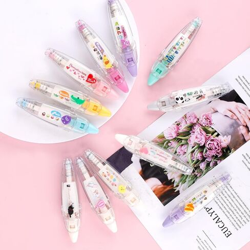 NQEUEPN 12pcs Decorative Tape Pen, Cute Tape Pen Press Type Decorative Pen Correction Tape Pen Animal White Out Tape Tape Roller Pen for Boy Girls Gift Teacher Class Rewards (12 Themes) in Saudi Arabia