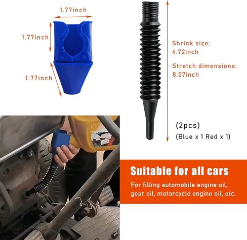 Kewucn 2 PCS Car Flexible Draining Oil Snap Plastic Funnel, Fuel Funnel Auto Wide Mouth with Handle, Vehicle Multi-Function Retractable Oil Funnel for Engine Oil, Diesel, Gasoline (Blue&White) in Saudi Arabia