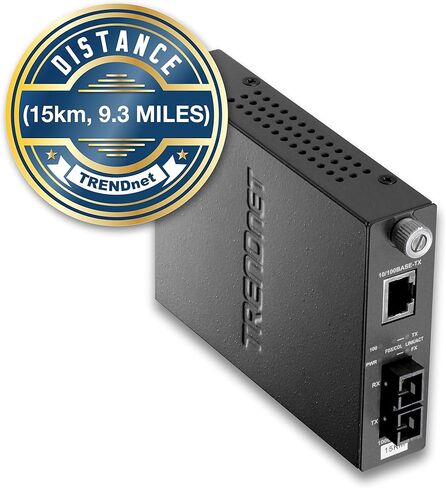 محول وسائط ألياف TRENDnet 100Base-TX إلى 100Base-FX أحادي الوضع SC (30 كم / 18.6 ميل)، التفاوض التلقائي، وضع مزدوج كامل، منفذ RJ-45، محول ألياف إلى إيثرنت، حماية مدى الحياة، TFC-110S30 in Saudi Arabia