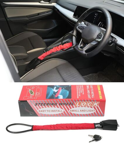AOCISKA High-Strength Steering Wheel Lock,Car Steering Wheel Lock Seat Belt Lock with 2 Keys,Car Wheel Lock Set,Car Anti-Theft Device Car Theft Prevention (Red) in Saudi Arabia