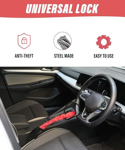 AOCISKA High-Strength Steering Wheel Lock,Car Steering Wheel Lock Seat Belt Lock with 2 Keys,Car Wheel Lock Set,Car Anti-Theft Device Car Theft Prevention (Red) in Saudi Arabia