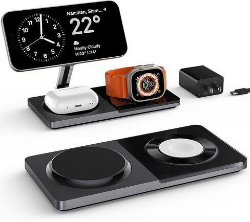 ZECHIN 3 in 1 Wireless Charging Station Fits for MagSafe Charger Stand, Charging Station for Multiple Devices Apple, Wireless Charger for iPhone 15 14 13 12, Apple Watch, Airpods in Saudi Arabia