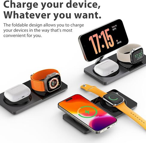 ZECHIN 3 in 1 Wireless Charging Station Fits for MagSafe Charger Stand, Charging Station for Multiple Devices Apple, Wireless Charger for iPhone 15 14 13 12, Apple Watch, Airpods in Saudi Arabia
