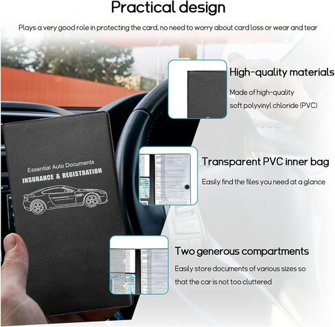 Dickno Car Registration and Insurance Holder, 10.39''×9.56'' Essential Auto Card Document Glove Box Organizer with Closure, Universal Car Interior Accessories (Black, Large Car) in Saudi Arabia