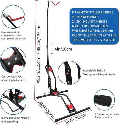 Begona Bicycle Stand Vertical Bike Rack, Space-Saving Freestanding and No-Damage Wall, Super Stable Upright Bike Stand Rack, Adjustable Indoor Bike Storage for 20''-29''Mountain/Kid/Road Bikes in Saudi Arabia