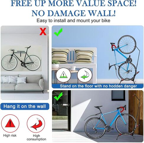 Begona Bicycle Stand Vertical Bike Rack, Space-Saving Freestanding and No-Damage Wall, Super Stable Upright Bike Stand Rack, Adjustable Indoor Bike Storage for 20''-29''Mountain/Kid/Road Bikes in Saudi Arabia