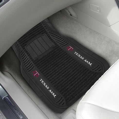 FANMATS 13825 Texas A&M Aggies 2-Piece Deluxe Car Mat Set, Vinyl Trim and Colored Team Logo, Dual Rib Charcoal Carpet, Trimmable Edges in Saudi Arabia