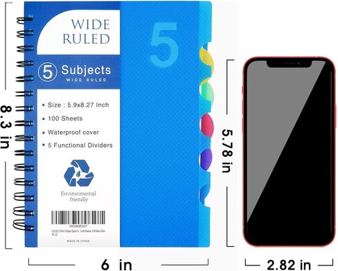 دفاتر ملاحظات CAGIE 2 Pakc 5 للعمل مع علامات تبويب واسعة مقاس A5 دفاتر ملاحظات مدرسية حلزونية، 100 ورقة، أحمر in Saudi Arabia