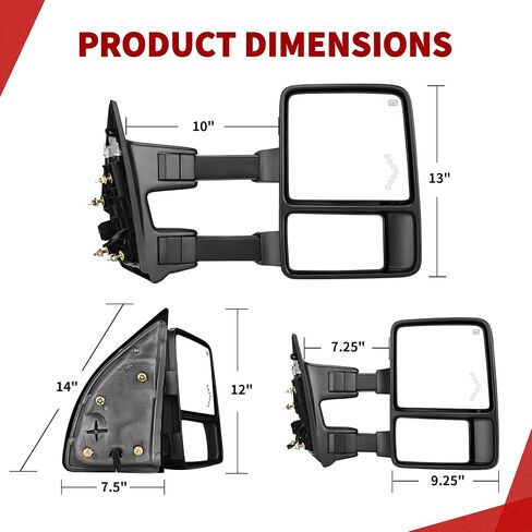 مرايا السحب YITAMOTOR متوافقة مع 1999-2007 Ford F250 F350 F450 F550 Super Duty، رحلة 2001-2005 مع ضوء إشارة السهم LED دخان الطاقة المسخنة الخلفية LED إشارة الانعطاف in Saudi Arabia