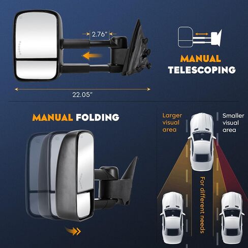 Towing Mirrors for Chevy GMC 2014-2018 Silverado 1500 Sierra 1500 2500 3500 HD, 2015-18 Silverado 2500 3500 HD Power Heated with Arrow Light Manual Folding Telescoping (1 Pair) in Saudi Arabia
