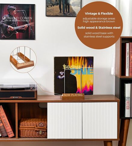 Vangoa تخزين سجل الفينيل القابل للتمديد، حامل تخزين الفينيل 50-70 LP، حامل تسجيل الفينيل الخشبي الذي يلعب الآن، حامل سجل للألبومات، رف تخزين عرض الفينيل، منظم السجلات، رف التسجيل in Saudi Arabia