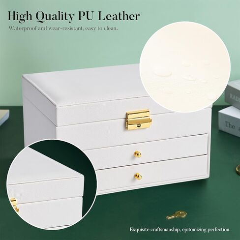 صندوق مجوهرات أبيض من Cheri Bliss مع مرآة، منظم حامل مجوهرات من 3 طبقات، لتخزين المجوهرات بدرجين، علبة كبيرة لصناديق المجوهرات للنساء والفتيات (أبيض) in Kuwait