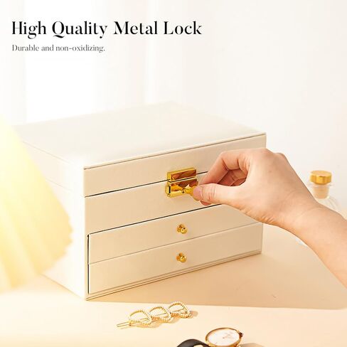 صندوق مجوهرات أبيض من Cheri Bliss مع مرآة، منظم حامل مجوهرات من 3 طبقات، لتخزين المجوهرات بدرجين، علبة كبيرة لصناديق المجوهرات للنساء والفتيات (أبيض) in Kuwait