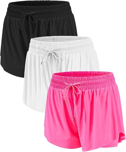 3-4 Packs Girls Flowy Butterfly Shorts Athletic 2 in 1 Running Active Skirt Shorts, Workout Shorts for Kids Teens in Saudi Arabia