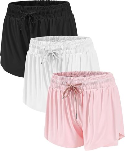 3-4 Packs Girls Flowy Butterfly Shorts Athletic 2 in 1 Running Active Skirt Shorts, Workout Shorts for Kids Teens in Saudi Arabia