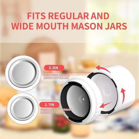 Mason Genie Vacuum Sealer,20s Fully Automatic Everjar - Mason Jar Vacuum Sealer Kit,2000mAh Battery Electric Mason Jar Vacuum Sealer With Wide & Regular Mouth,Jar Vacuum Sealer for Mason Jars in Saudi Arabia