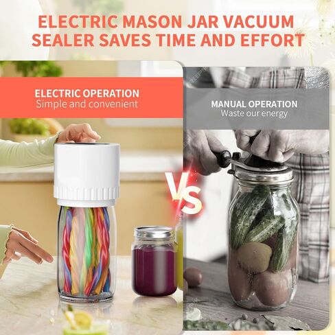 Mason Genie Vacuum Sealer,20s Fully Automatic Everjar - Mason Jar Vacuum Sealer Kit,2000mAh Battery Electric Mason Jar Vacuum Sealer With Wide & Regular Mouth,Jar Vacuum Sealer for Mason Jars in Saudi Arabia
