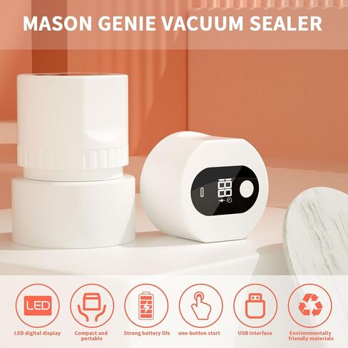 Mason Genie Vacuum Sealer,20s Fully Automatic Everjar - Mason Jar Vacuum Sealer Kit,2000mAh Battery Electric Mason Jar Vacuum Sealer With Wide & Regular Mouth,Jar Vacuum Sealer for Mason Jars in Saudi Arabia