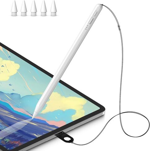 Stylus Pen for iPad, 10Mins Fast Charging Apple iPad Pencil, Palm Rejection & Anti Lost Lanyard, Magnetic ipad Pen Work for iPad 6/7/8/9/10, iPad Air 3rd/4th/5th, iPad Mini 5/6th, iPad Pro 11"/12.9" in Saudi Arabia