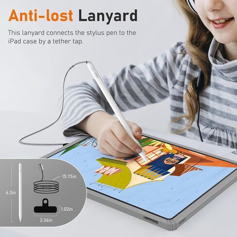 Stylus Pen for iPad, 10Mins Fast Charging Apple iPad Pencil, Palm Rejection & Anti Lost Lanyard, Magnetic ipad Pen Work for iPad 6/7/8/9/10, iPad Air 3rd/4th/5th, iPad Mini 5/6th, iPad Pro 11"/12.9" in Saudi Arabia